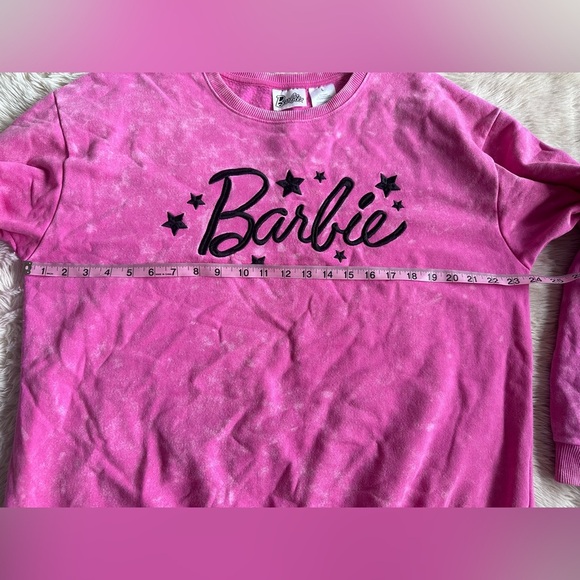 Barbie Hot Pink Acid Wash Embroidered Star Sweatshirt Size Large / L - Picture 5 of 7